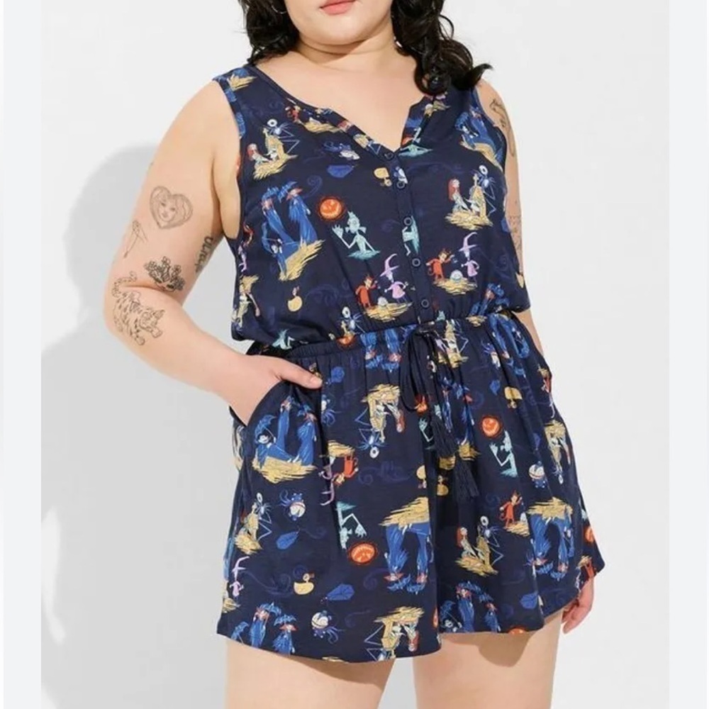 Torrid X Disney Nightmare Before Christmas Blue Sleeveless Button Front Romper 6